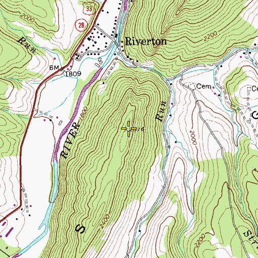 Topographic Map of River Knobs, WV