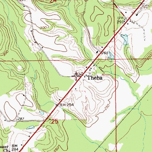 Topographic Map of Theba, AL