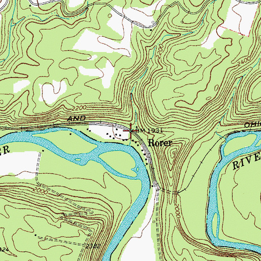 Topographic Map of Rorer, WV