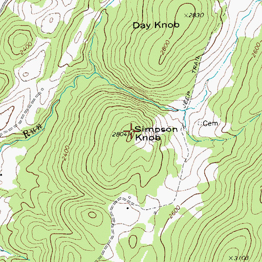 Topographic Map of Simpson Knob, WV