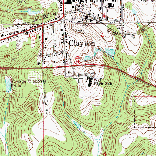 Topographic Map of Wallace High School, AL