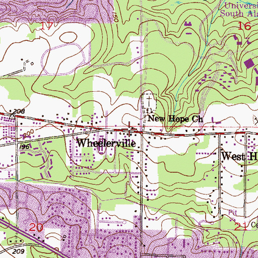 Topographic Map of Wheelerville, AL