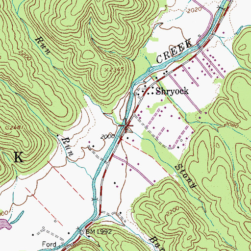 Topographic Map of Stony Run, WV