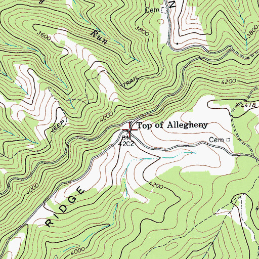 Topographic Map of Top of Allegheny, WV