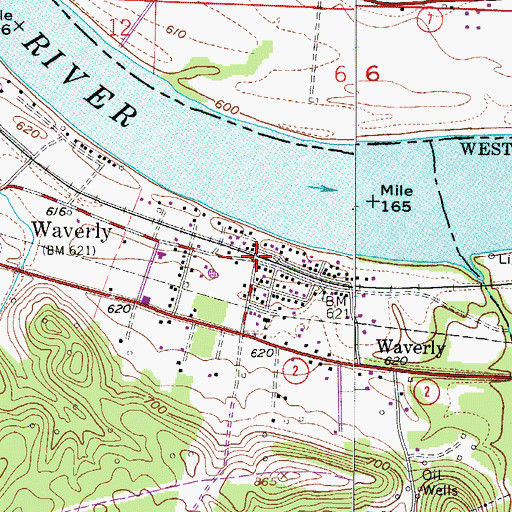 Topographic Map of Waverly, WV