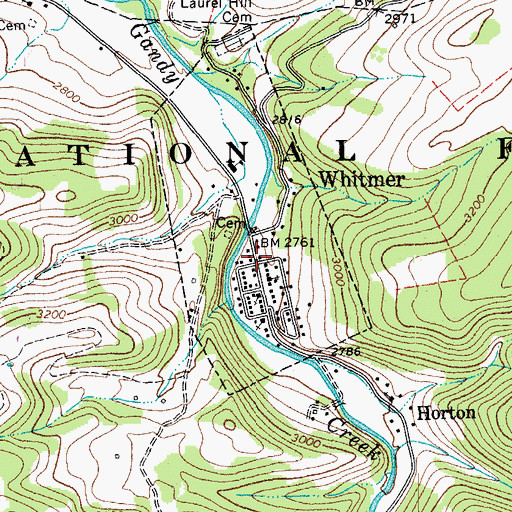 Topographic Map of Whitmer, WV