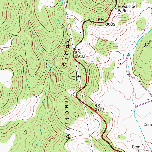 Topographic Map of Wolfpen Ridge, WV
