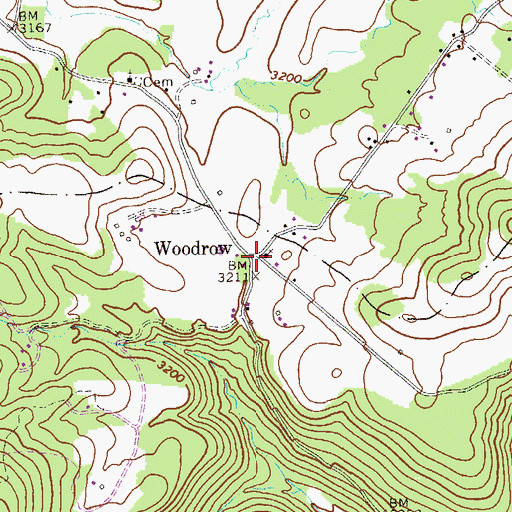 Topographic Map of Woodrow, WV