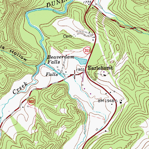 Topographic Map of Sweet Springs Valley, WV