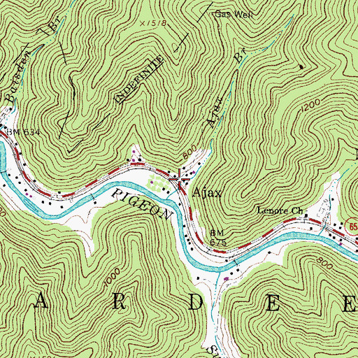 Topographic Map of Ajax, WV