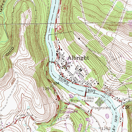 Topographic Map of Albright, WV