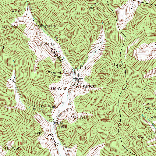 Topographic Map of Alliance, WV
