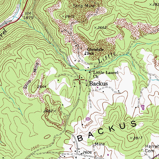 Topographic Map of Backus, WV