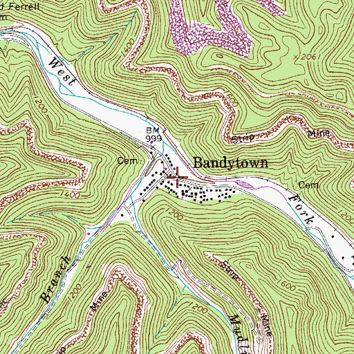 Topographic Map of Bandytown, WV