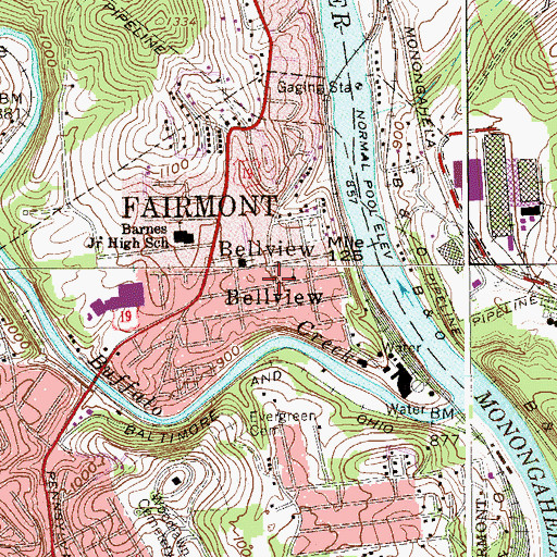 Topographic Map of Bellview, WV