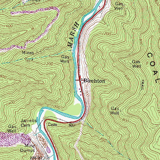 Topographic Map of Birchton, WV