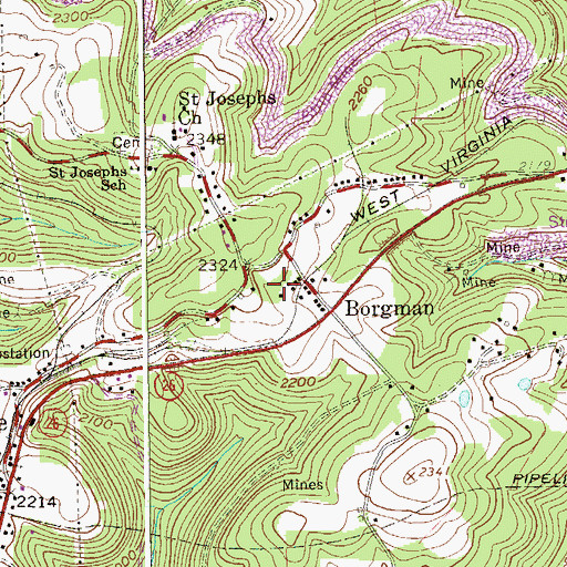 Topographic Map of Borgman, WV