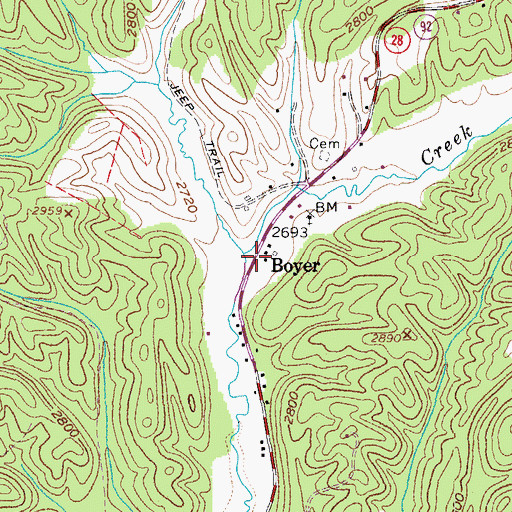 Topographic Map of Boyer, WV