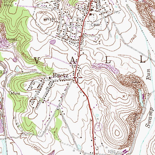 Topographic Map of Bretz, WV