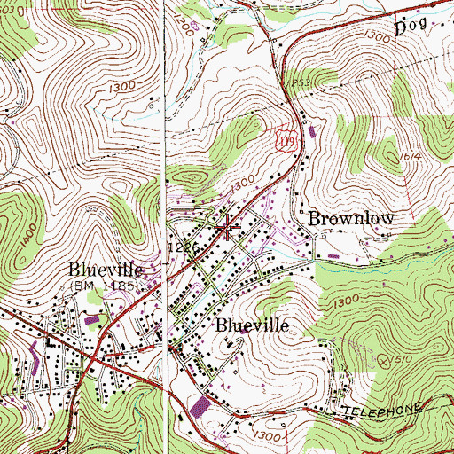 Topographic Map of Brownlow, WV