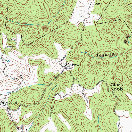 Topographic Map of Carew, WV