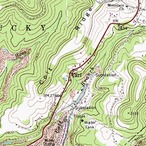 Topographic Map of Carl, WV