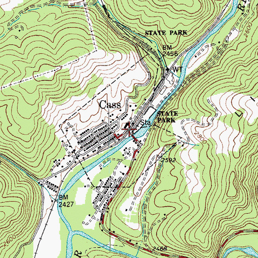 Topographic Map of Cass, WV