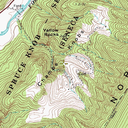 Topographic Map of Champe Knobs, WV