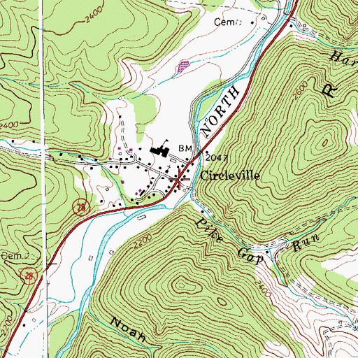Topographic Map of Circleville, WV