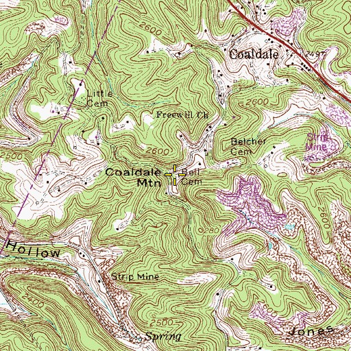 Topographic Map of Coaldale Mountain, WV