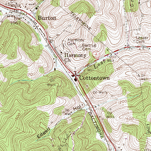Topographic Map of Cottontown, WV