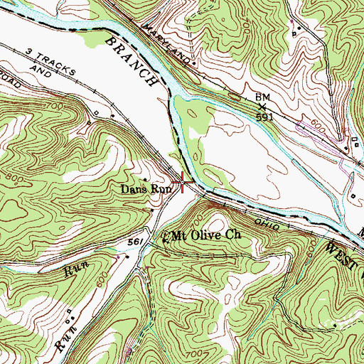 Topographic Map of Dans Run, WV