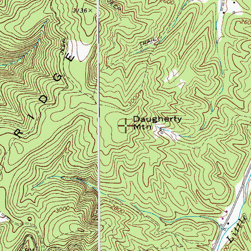 Topographic Map of Daugherty Mountain, WV