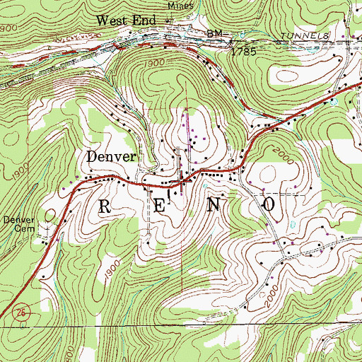 Topographic Map of Denver, WV
