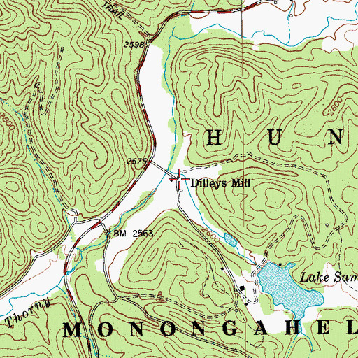 Topographic Map of Dilleys Mill, WV