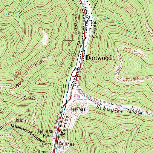 Topographic Map of Donwood, WV