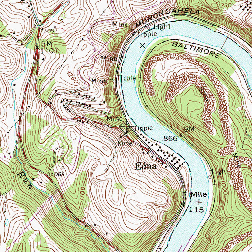 Topographic Map of Edna, WV