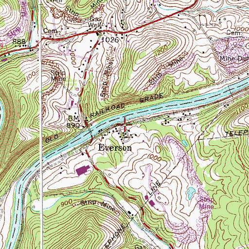 Topographic Map of Everson, WV