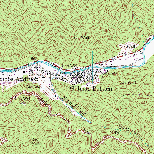 Topographic Map of Gillman Bottom, WV