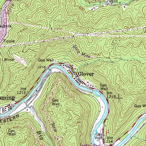 Topographic Map of Glover, WV