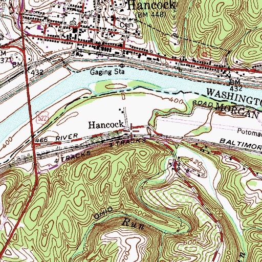 Topographic Map of Hancock, WV