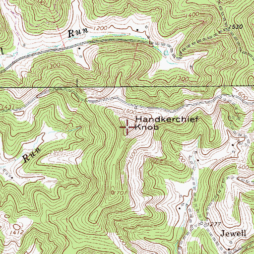 Topographic Map of Handkerchief Knob, WV