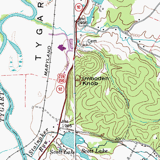 Topographic Map of Imboden Knob, WV