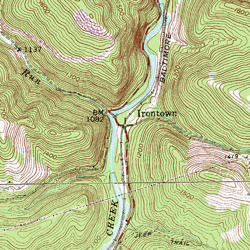 Topographic Map of Irontown, WV