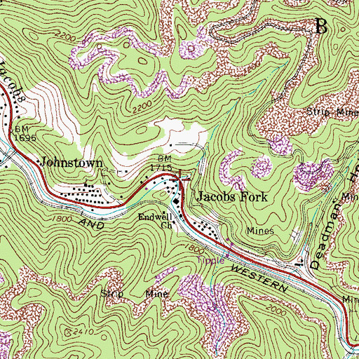 Topographic Map of Jacobs Fork, WV