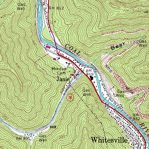 Topographic Map of Janie, WV