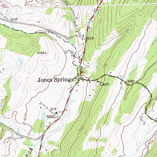 Topographic Map of Jones Springs, WV