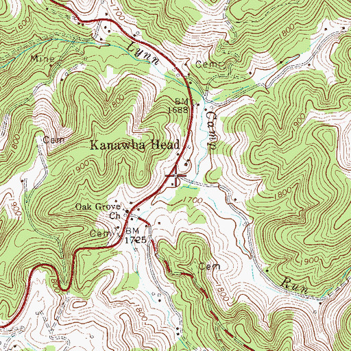 Topographic Map of Kanawha Head, WV