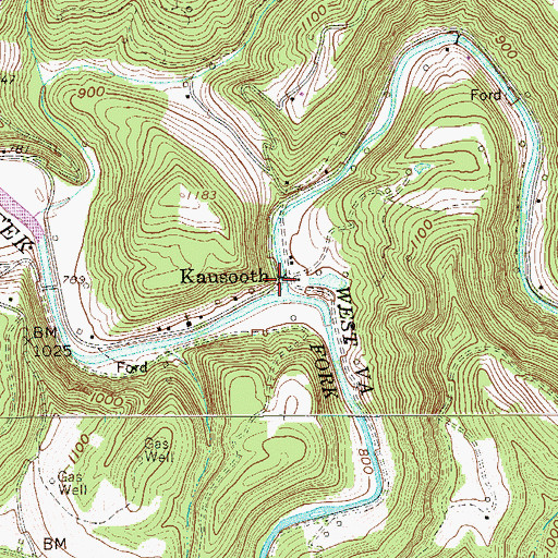 Topographic Map of Kausooth, WV