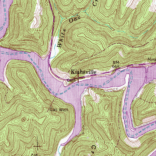 Topographic Map of Kiahsville, WV